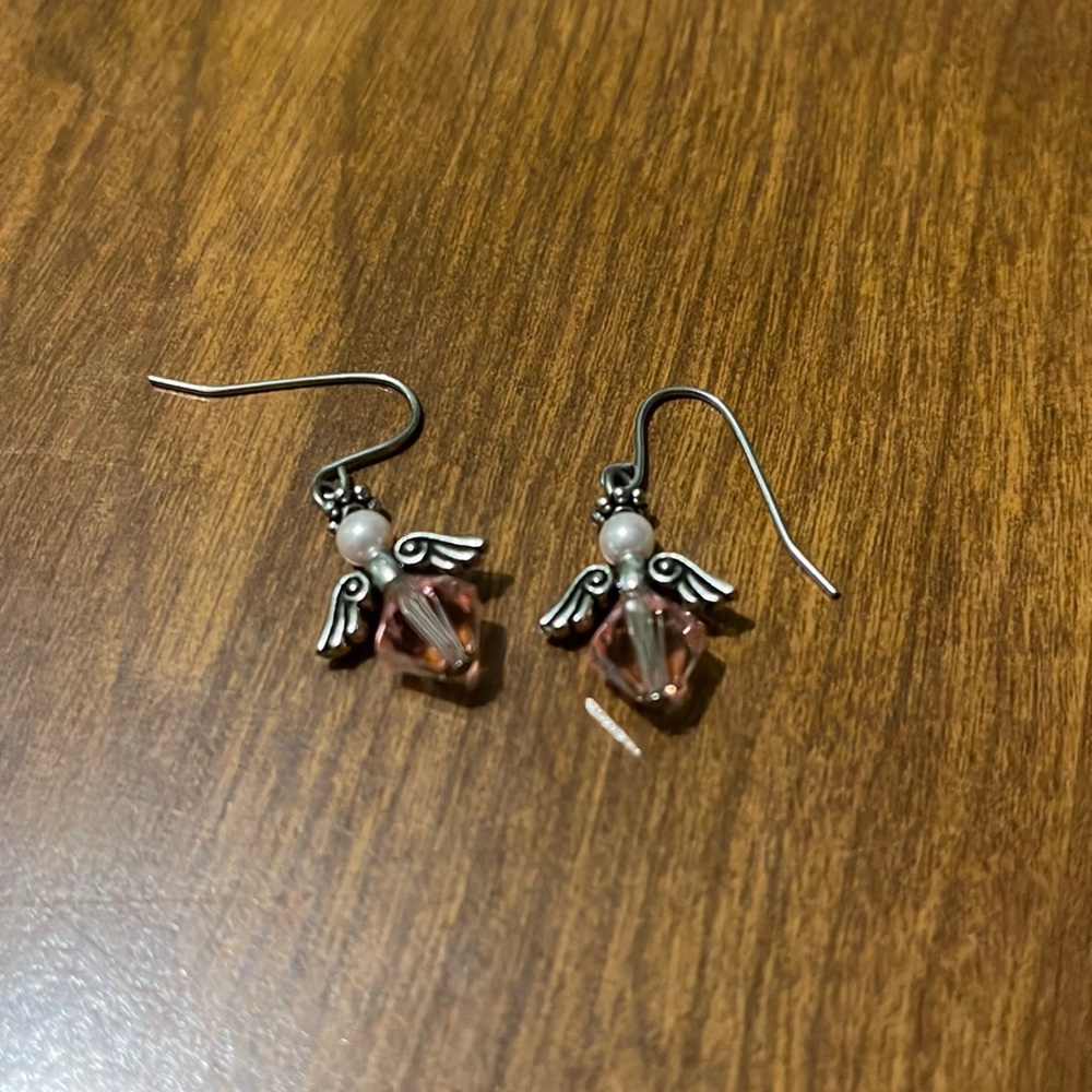 Pink angel hook earrings